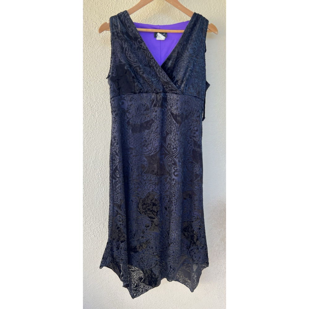 VTG CDC Black Velvet Burnout Paisley Handkerchief Dress M Whimsigoth Witch Goth
